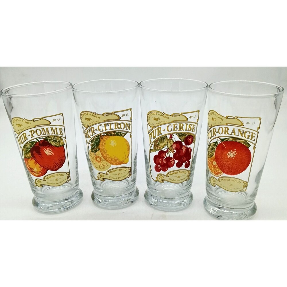 Williams-Sonoma Glassware "Jus de Fruits" Harvest Market Set of 4 Tumblers Fruit